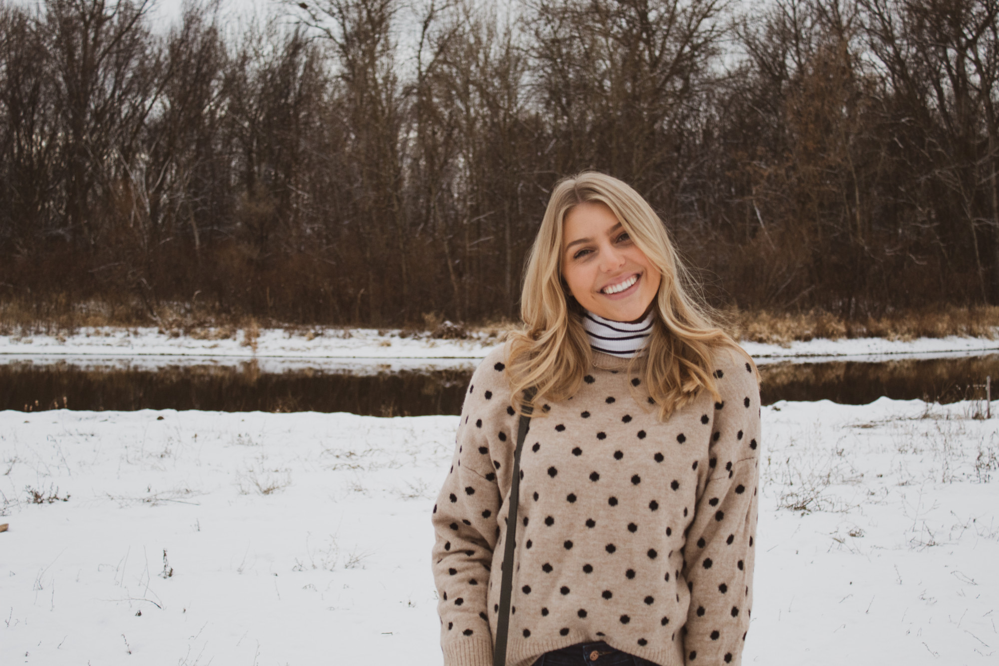 polka dot sweater with striped turtleneck