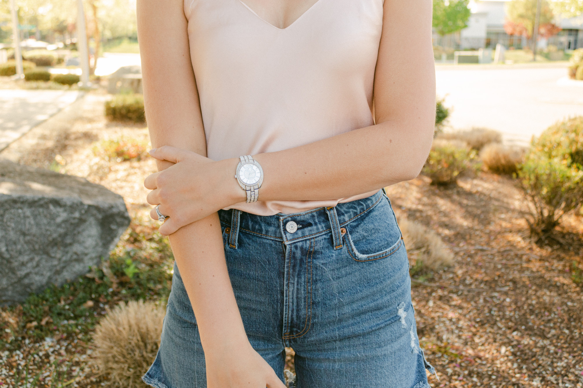 girl posing with watch